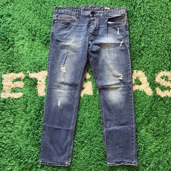 Calvin Klein Jeans Other - Calvin Klein Jeans Men Slim Fit Distressed Blue Denim Button Fly Pants 38x32